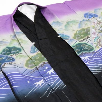 画像5: 七五三 3歳男の子 花うさぎブランドの着物(合繊)と縞袴セット【藤紫 鷹と片輪車】