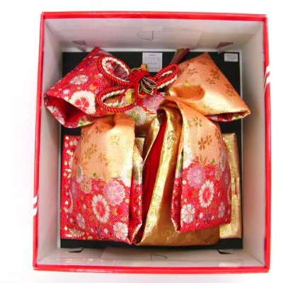 画像3: 七五三 7歳女の子用段織りの結び帯(大寸)と箱セコペアセット【金赤、桜】