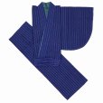 画像2: 二部式着物 洗える着物 袷 小紋柄の着物 フリーサイズ【紺色、縦縞】 (2)