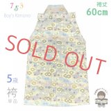 七五三 袴 5歳 男の子 金襴生地の袴 袴丈60cm 単品 合繊【グレー系ｘパステル、亀甲】