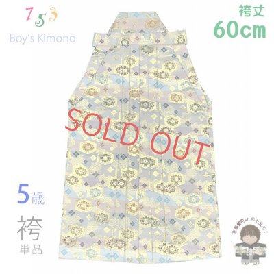 画像1: 七五三 袴 5歳 男の子 金襴生地の袴 袴丈60cm 単品 合繊【グレー系ｘパステル、亀甲】