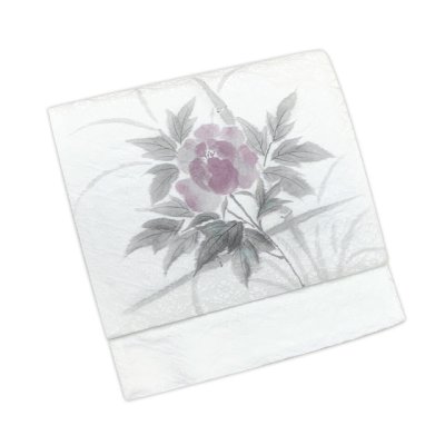 画像2: お太鼓 軽装帯 手描き風絵柄 お太鼓結びの付け帯 東レ シルック生地使用 合繊【白系、牡丹】