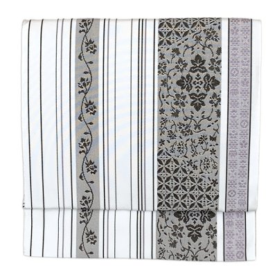 画像2: 軽装帯 お太鼓結びの付け帯 合繊【白系、線に華様紋】