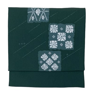 画像2: 軽装帯 お太鼓結びの付け帯 合繊【鉄紺色、絞り風柄】