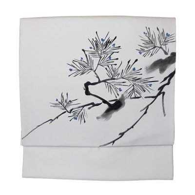 画像2: 軽装帯 お太鼓結びの付け帯 合繊【オフホワイト系、手書き風の松】