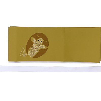 画像4: 軽装帯 お太鼓結びの付け帯 合繊【金茶系、鯉】
