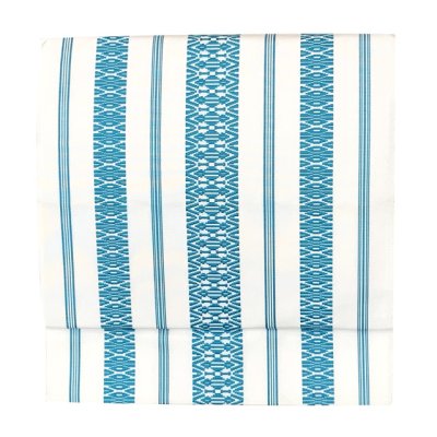 画像2: 軽装帯 合繊 献上帯 お太鼓 作り帯 お太鼓結び 付帯【白ｘ青緑系】