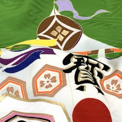 画像5: JAPANSTYLE お宮参りの着物 初着 産着 男の子 日本製 お祝い着(合繊) 襦袢付き【緑、宝船】