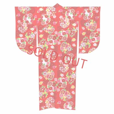 画像2: 卒業式 袴セット 女子用 大学生 長丈の二尺袖着物 小振袖 刺繍袴(M／Lサイズ) 2点セット 合繊【赤、雪輪と桜】