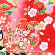 画像3: 七五三 着物 7歳 女の子 フルセット 正絹 日本製 絵羽柄の子供着物 結び帯セット【赤、梅に鈴】