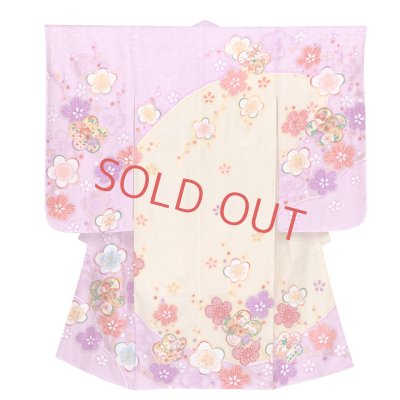 画像2: 七五三 着物 7歳 セット 正絹 日本製 絵羽柄の子供着物 結び帯コーディネートセット【薄紫ｘクリーム、ねじり梅】