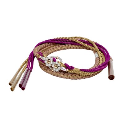 画像5: 振袖用 帯揚げ 帯締め ポリエステルふくれ生地の帯揚げ パールビーズ飾りの振袖用帯〆 セット【ミルクティーブラウン】