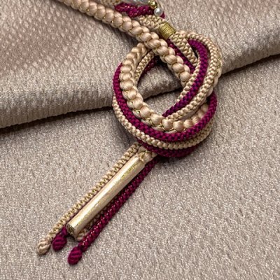 画像2: 振袖用 帯揚げ 帯締め ポリエステルふくれ生地の帯揚げ パールビーズ飾りの振袖用帯〆 セット【ミルクティーブラウン】