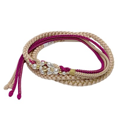 画像5: 振袖用 帯揚げ 帯締め ポリエステルふくれ生地の帯揚げ パールビーズ飾りの振袖用帯〆 セット【ミルクティーブラウン】