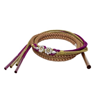 画像5: 振袖用 帯揚げ 帯締め ポリエステルふくれ生地の帯揚げ パールビーズ飾りの振袖用帯〆 セット【ミルクティーブラウン】