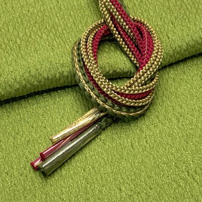 画像2: 振袖用 帯揚げ 帯締め ポリエステルふくれ生地の帯揚げ パールビーズ飾りの振袖用帯〆 セット【ひわ色系】