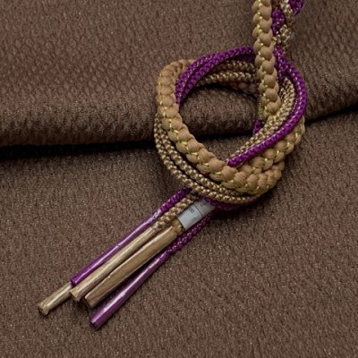 画像2: 振袖用 帯揚げ 帯締め ポリエステルふくれ生地の帯揚げ パールビーズ飾りの振袖用帯〆 セット【ブラウン系】