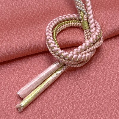 画像2: 振袖用 帯揚げ 帯締め ポリエステルふくれ生地の帯揚げ パールビーズ飾りの振袖用帯〆 セット【ピンク系】