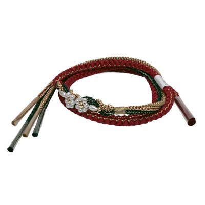 画像5: 振袖用 帯揚げ 帯締め ポリエステルふくれ生地の帯揚げ パールビーズ飾りの振袖用帯〆 セット【レッド系】