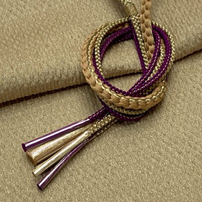 画像2: 振袖用 帯揚げ 帯締め ポリエステルふくれ生地の帯揚げ パールビーズ飾りの振袖用帯〆 セット【ベージュ系】