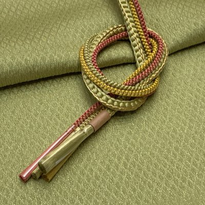 画像2: 振袖用 帯揚げ 帯締め ポリエステルふくれ生地の帯揚げ パールビーズ飾りの振袖用帯〆 セット【抹茶系】