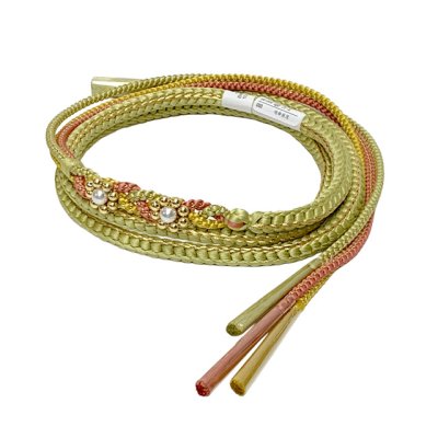 画像5: 振袖用 帯揚げ 帯締め ポリエステルふくれ生地の帯揚げ パールビーズ飾りの振袖用帯〆 セット【抹茶系】