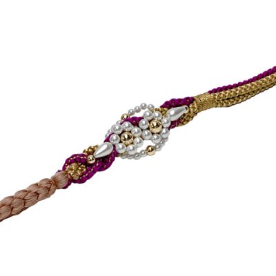 画像2: 帯締め 振袖用 手組 パールビーズ飾り帯〆(正絹) 成人式 十三参りに【ピンクベージュ系ｘ紫】