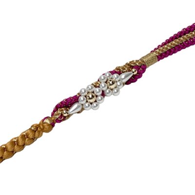 画像2: 帯締め 振袖用 手組 パールビーズ飾り帯〆(正絹) 成人式 十三参りに【金茶ｘ赤紫】