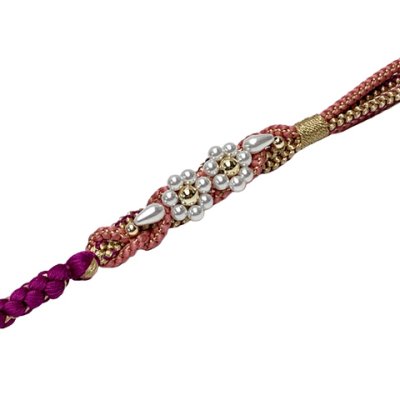 画像2: 帯締め 振袖用 手組 パールビーズ飾り帯〆(正絹) 成人式 十三参りに【赤紫ｘサーモンピンク】