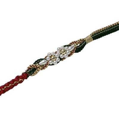 画像2: 帯締め 振袖用 手組 パールビーズ飾り帯〆(正絹) 成人式 十三参りに【赤ｘ緑】