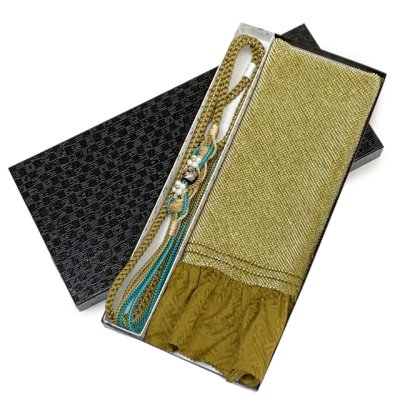 画像7: 振袖用 正絹 帯揚げ 帯締めセット本絞りの帯揚げ 転写玉飾りの振袖用帯〆 セット【カーキ系】