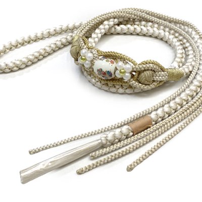 画像5: 振袖用 正絹 帯揚げ 帯締めセット本絞りの帯揚げ 転写玉飾りの振袖用帯〆 セット【白ｘピンク】