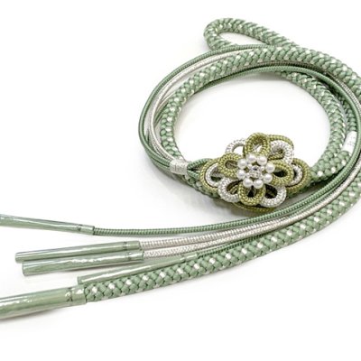 画像5: 振袖用 正絹 帯揚げ 帯締めセット本絞りの帯揚げ 華輪飾りの振袖用帯〆 セット【抹茶ミルク系】