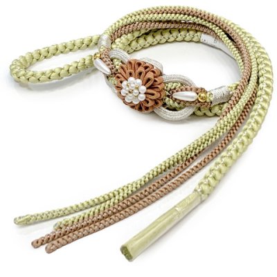 画像5: 振袖用 正絹 帯揚げ 帯締めセット本絞りの帯揚げ 摘み花飾りの振袖用帯〆 セット【女郎花色】