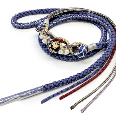 画像5: 振袖用 正絹 帯揚げ 帯締めセット本絞りの帯揚げ 転写玉飾りの振袖用帯〆 セット【群青系】