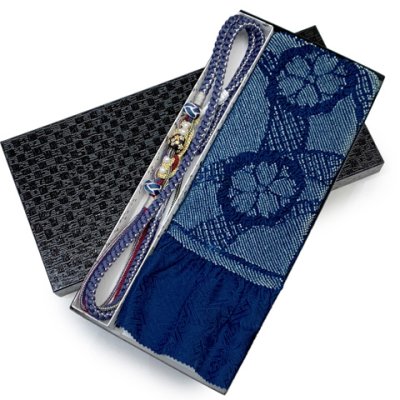 画像7: 振袖用 正絹 帯揚げ 帯締めセット本絞りの帯揚げ 転写玉飾りの振袖用帯〆 セット【群青系】