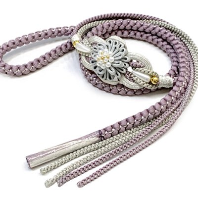 画像5: 振袖用 正絹 帯揚げ 帯締めセット本絞りの帯揚げ 摘み花飾りの振袖用帯〆 セット【藤色系】