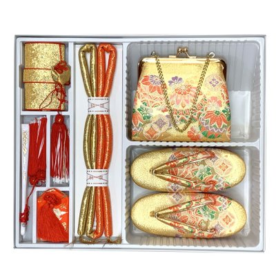 画像8: 七五三 5歳 数え7歳 女の子 中寸 結び帯 はこせこセット ペアセット(合繊)【金、鞠】