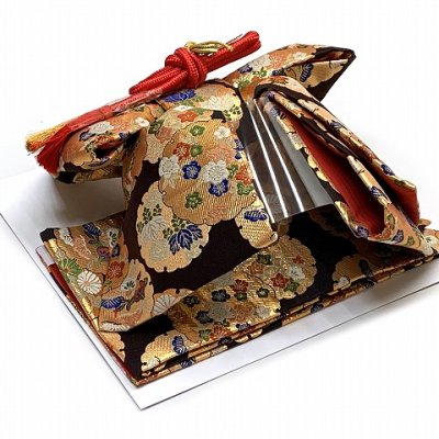 画像9: 七五三 7歳 女の子用 大寸 結び帯 はこせこセット ペアセット(合繊)【黒地、七宝に梅と桜】