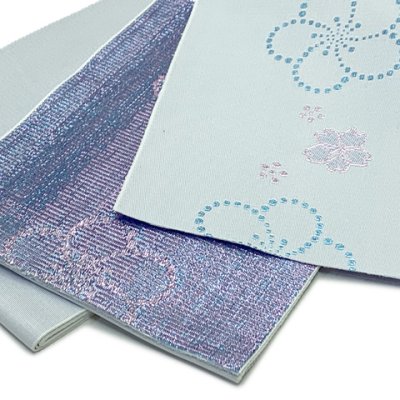 画像2: レディース 浴衣帯 卒業式 袴下帯 単品 一重帯 半幅帯 金銀糸入り【水色、梅】