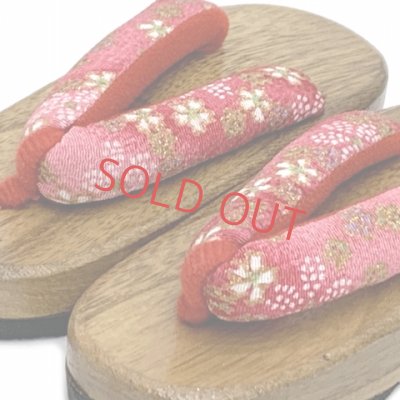 画像2: 子供下駄 16.0cm 女の子 和柄鼻緒の下駄 こども 桐下駄 げた【ピンク、桜】
