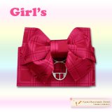 子供浴衣帯 女の子用作り帯(結び帯)【濃いピンク、トンボ】
