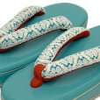 画像2: 子供草履 七五三 ５歳 ７歳 女の子 エナメル台 レース鼻緒の草履 19.0cm【ミント】 (2)