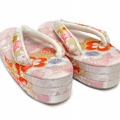 画像4: 【訳あり】 子供草履 七五三 ５-７歳 女の子 金襴生地 三枚芯 適応：17.5cm-18.5cm【ピンクホワイト、梅】