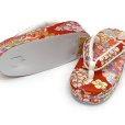 画像2: 子供草履 七五三 女の子草履 三枚芯 19.5cm 金襴生地 適応：17.5cm-18.5cm【赤、桜雪輪】 (2)