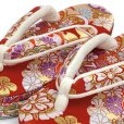 画像4: 子供草履 七五三 女の子草履 三枚芯 19.5cm 金襴生地 適応：17.5cm-18.5cm【赤、桜雪輪】 (4)