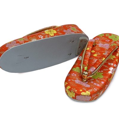 画像3: 子供草履 七五三 ７歳 女の子 金襴生地の草履 21.0cm【朱赤、桜】