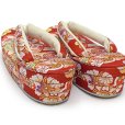 画像3: 子供草履 七五三 ７歳 女の子 金襴生地 21.5cm 三枚芯  適応：19.5cm-21cm【赤、華様紋】 (3)