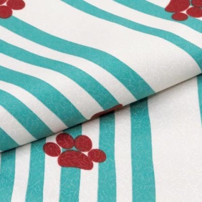 画像3: 洗える着物 小紋 袷 コーディネートセット レディース着物と半幅帯作り帯セット 袷 Mサイズ【生成り系×青緑、猫にストライプ 】