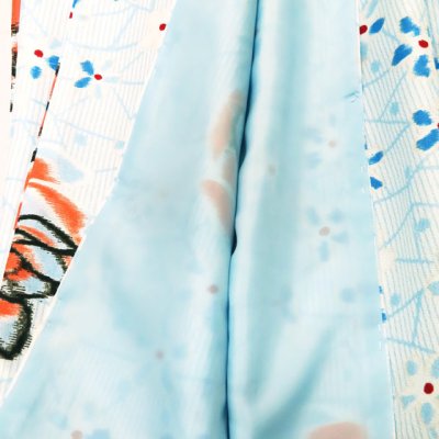 画像5: 洗える着物 小紋 袷 コーディネートセット レディース着物と半幅帯作り帯セット 袷 Mサイズ【水色系、椿】